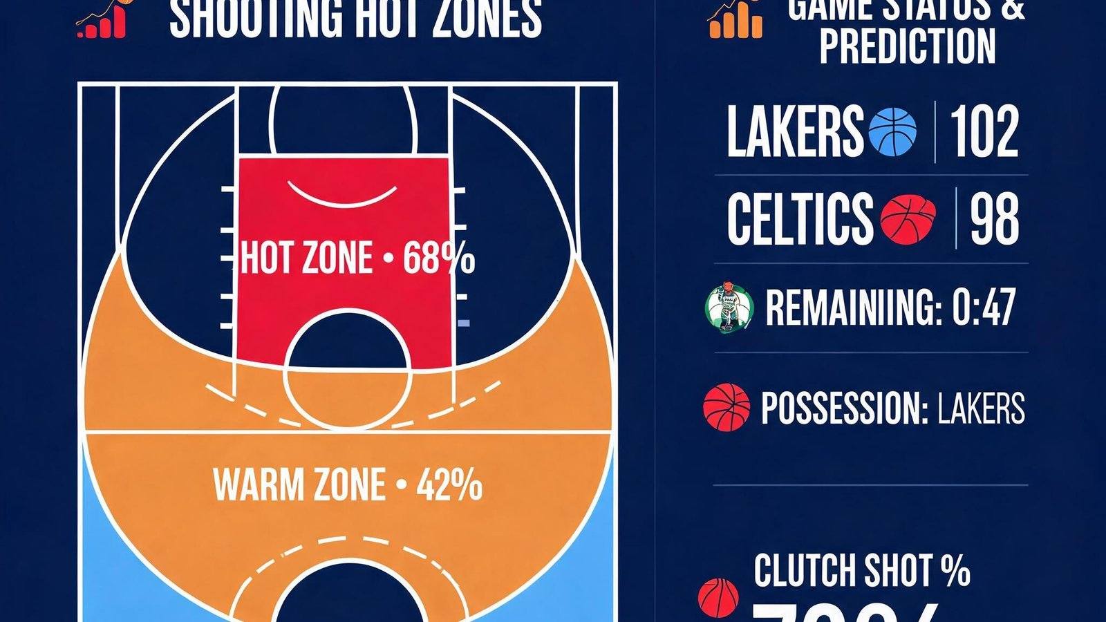 NBA季后赛关键时刻球员投篮热区与比分预测面板